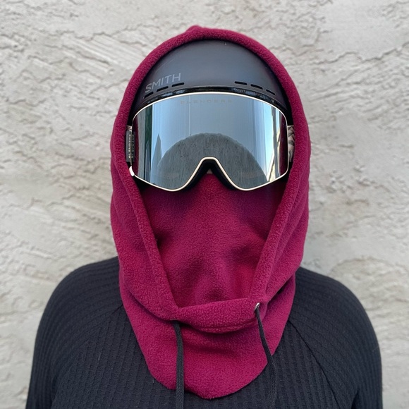Wine Ski Hood - fits over the helmet, fleece hood, balaclava, snowboard snood - Picture 1 of 4